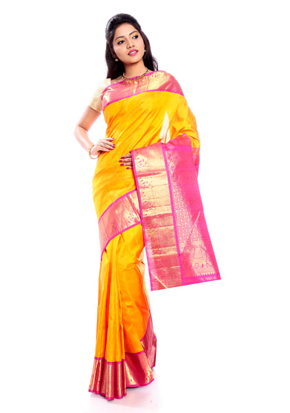 Pinkish Orange Kanjivaram Silk Handloom Saree – Sunasa